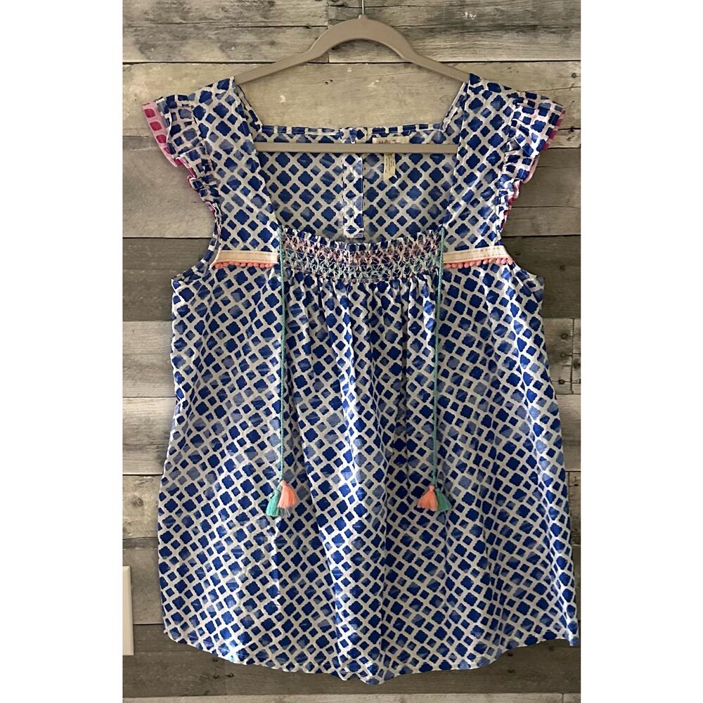 Matilda Jane Blue White Adventure Begins Wandering Waters Top Size L